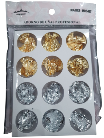 Deco Papel Metalizado Oro y Plata deco uñas x 12 PARIS NIGHT (PN 21040)